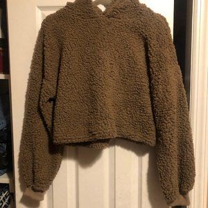 Brown Sherpa Cropped Hoodie